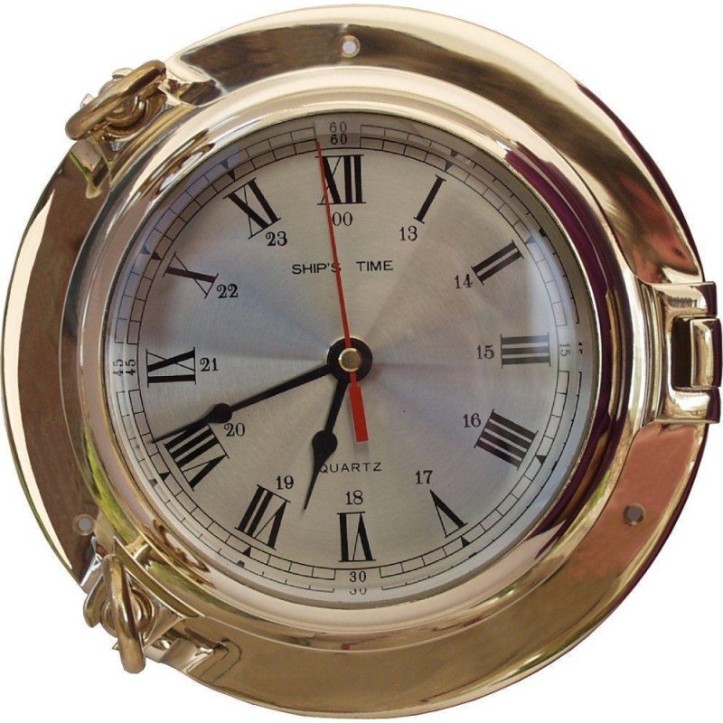 Schiffsuhr, Große Maritime Luxus Bullaugen Uhr Messing poliert Ø 22 cm.