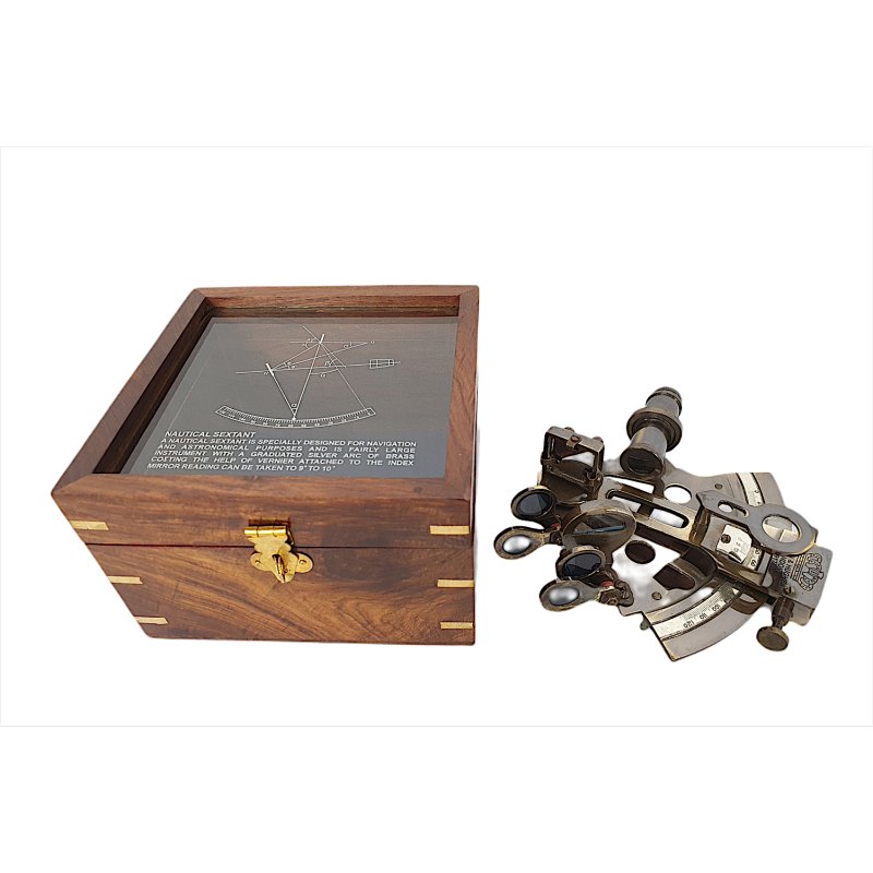 Spiegelsextant, Britischer Marine Sextant aus bronziertem Messing  in Holzbox