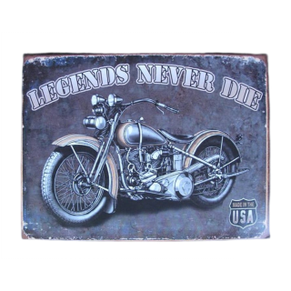 Blechschild Reklameschild Legends Never Die, Glatt, Motorrad Wandschild 25x33 cm