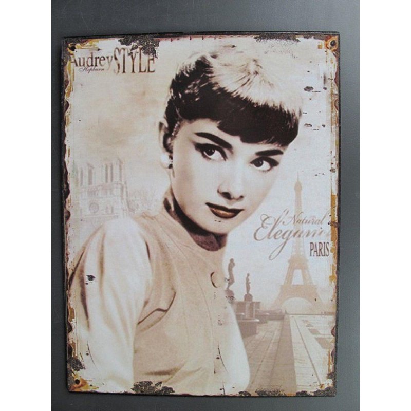 Blechschild, Reklameschild, Audrey Style, Frauenportrait Wandschild 33x25 cm