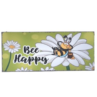 Blechschild, Wandschild, Bee Happy, Lustiges Schild mit Biene 13x31 cm