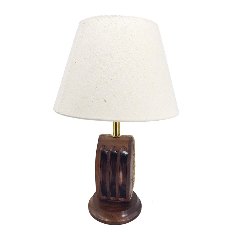 Maritime Tisch Lampe, Tischleuchte, Schreibtischlampe mit Blockrolle 39 cm