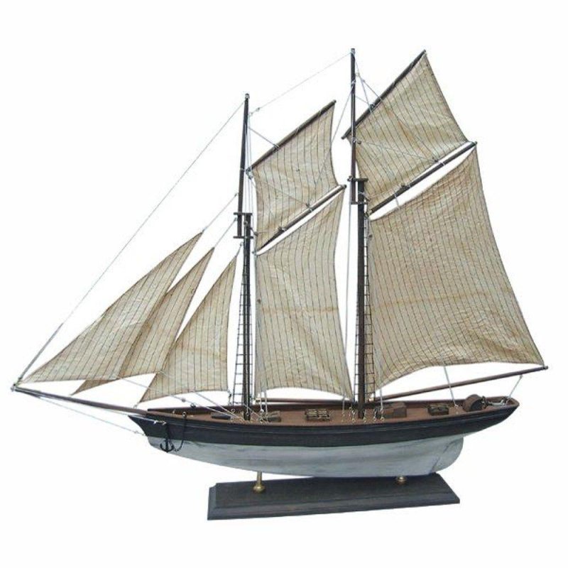 Modell Schiff, Zweimast Gaffel Yacht, stark gealterte Modell Segelyacht