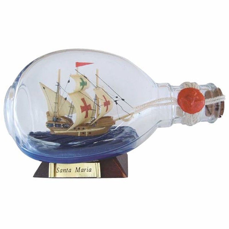 Buddelschiff Santa Maria, in einer Dimple Flasche, Flaschenschiff 15 cm