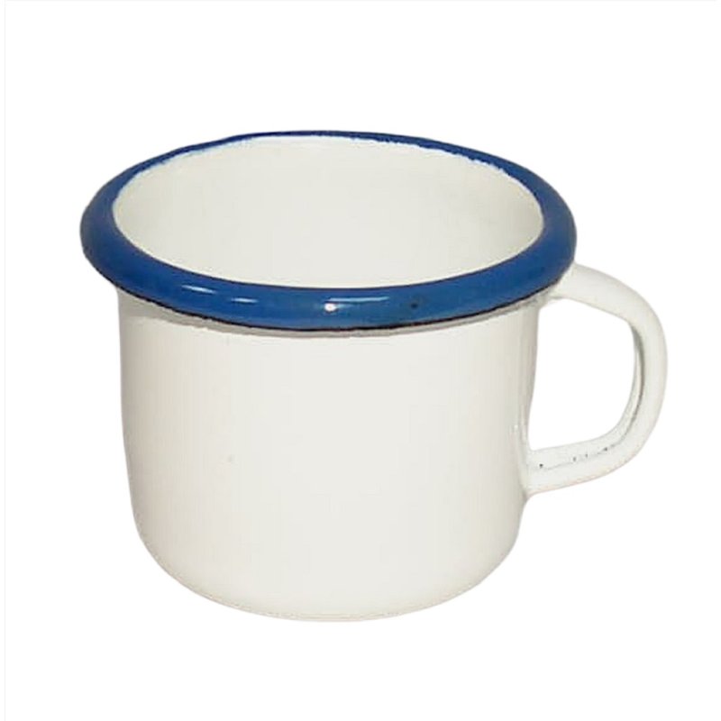 Emaille Espressotasse, Mokkatasse, kleine Tasse weiß- blau 5 cm
