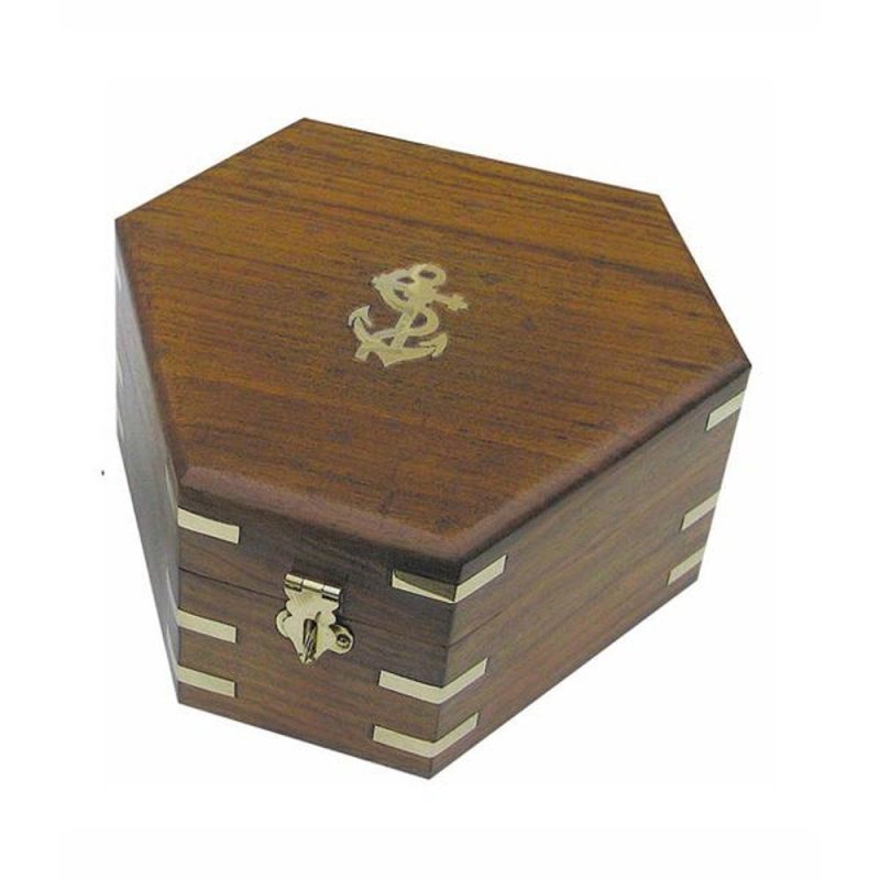 Edelholz Box für Sextant, Maritime Holzbox, Schmuckbox mit Messing Intarsie