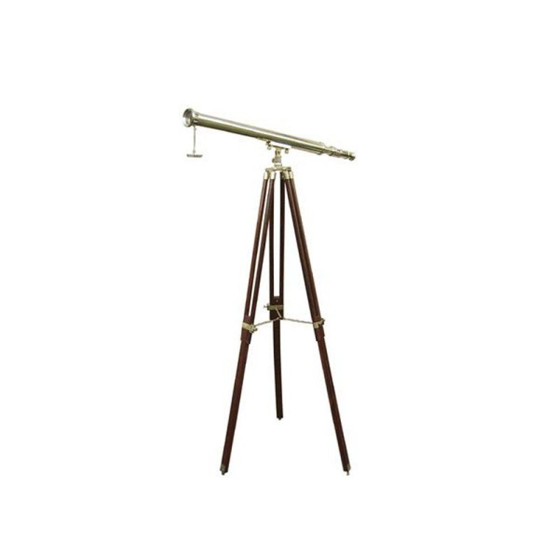 Stand Teleskop, Marine Fernrohr auf Holz Stativ, Messing poliert 69 x 130 cm
