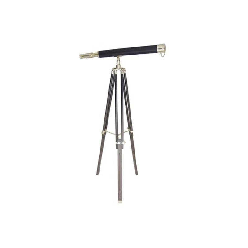 Stand Teleskop, Fernrohr Holz Stativ, Messing Leder Ummantelt 69 x 130 cm