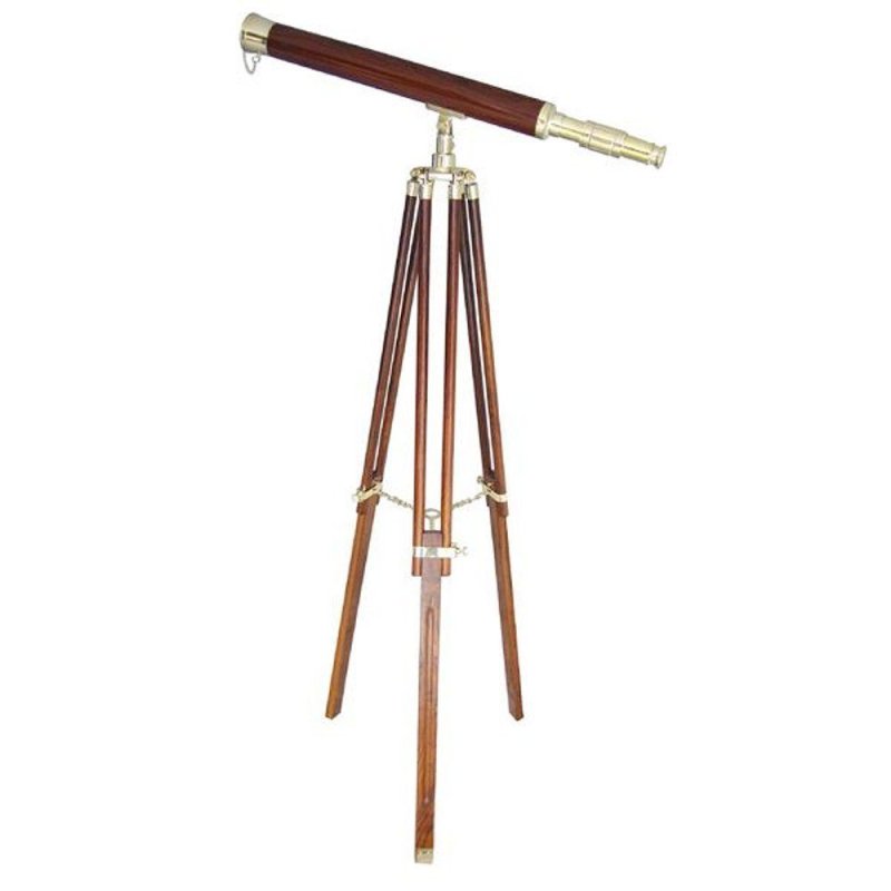 Stand-Teleskop Stativ-Fernrohr, Fernglas, Messing Holz ummantelt 100 x 160 cm