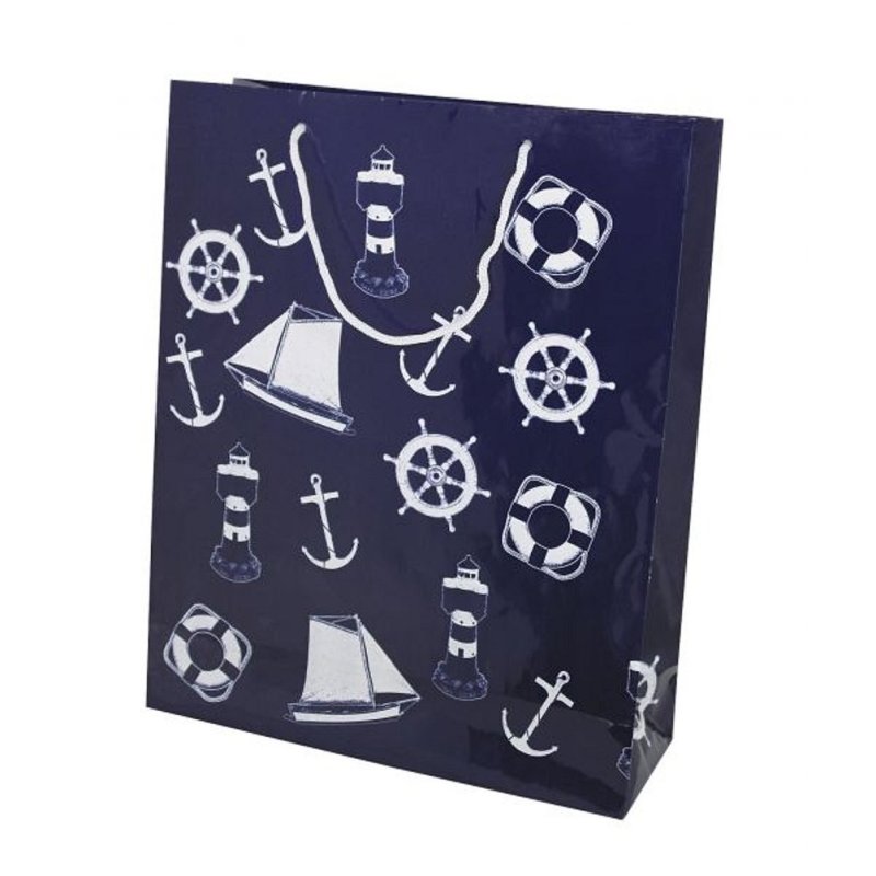 10 Geschenktüten, Maritime Papiertüten, Papier Tüten Blau, Tragetaschen 26x33x10