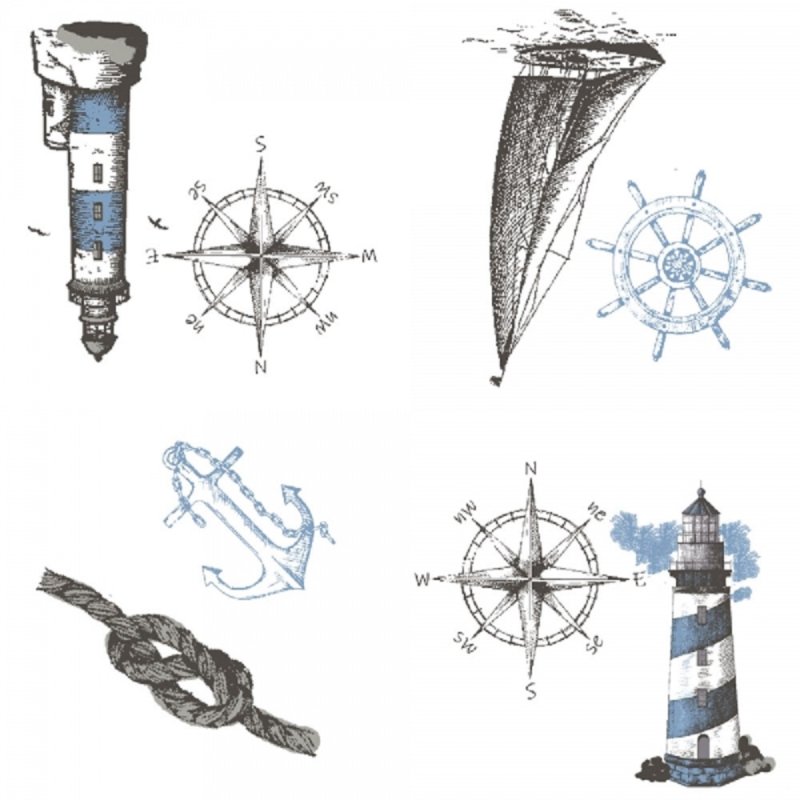 20 Servietten, Maritim Motive Boot- Leuchtturm- und Knoten 33x33 cm