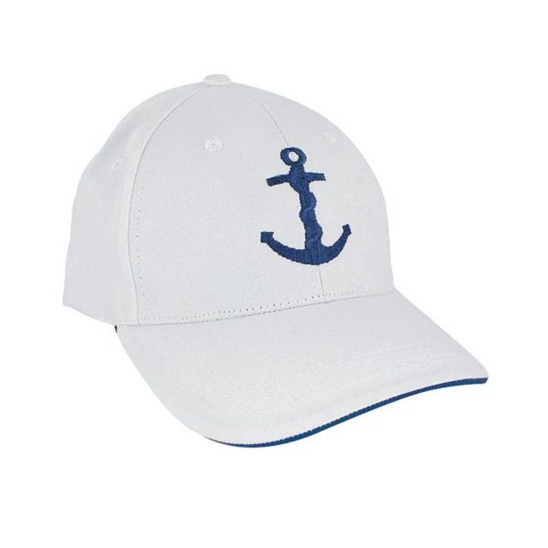 Navy Cap, Baseball Cap, Kapitäns Kappe, Mütze mit Anker Motiv, Weiß