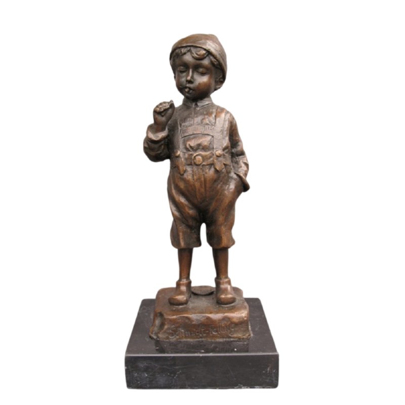 Bronzefigur, Bronze Skulptur, Junge beim Rauchen sign. Schmidt Felling