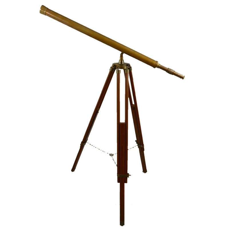 Teleskop Fernrohr auf Holz Stativ, Stand Teleskop aus brüniertem Messing.