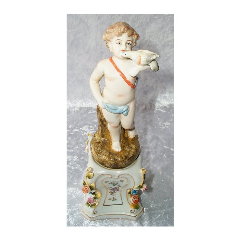 Porzellan-Figur, Putte mit Turteltaube, Porzellanskulptur im Barock Stil 26 cm