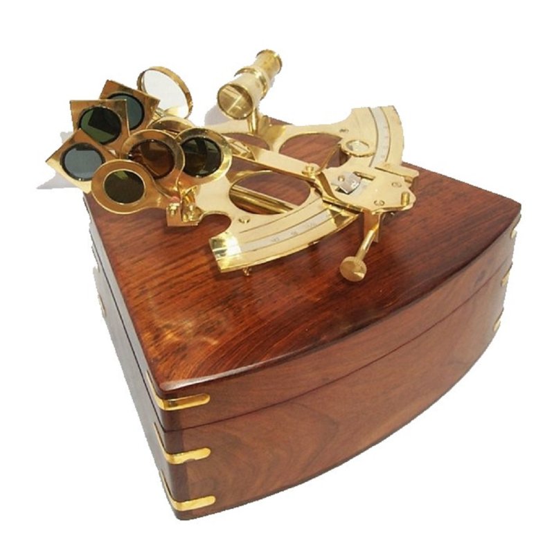 Sextant, Großer Spiegelsextant, Messing Marinesextant & Holzbox