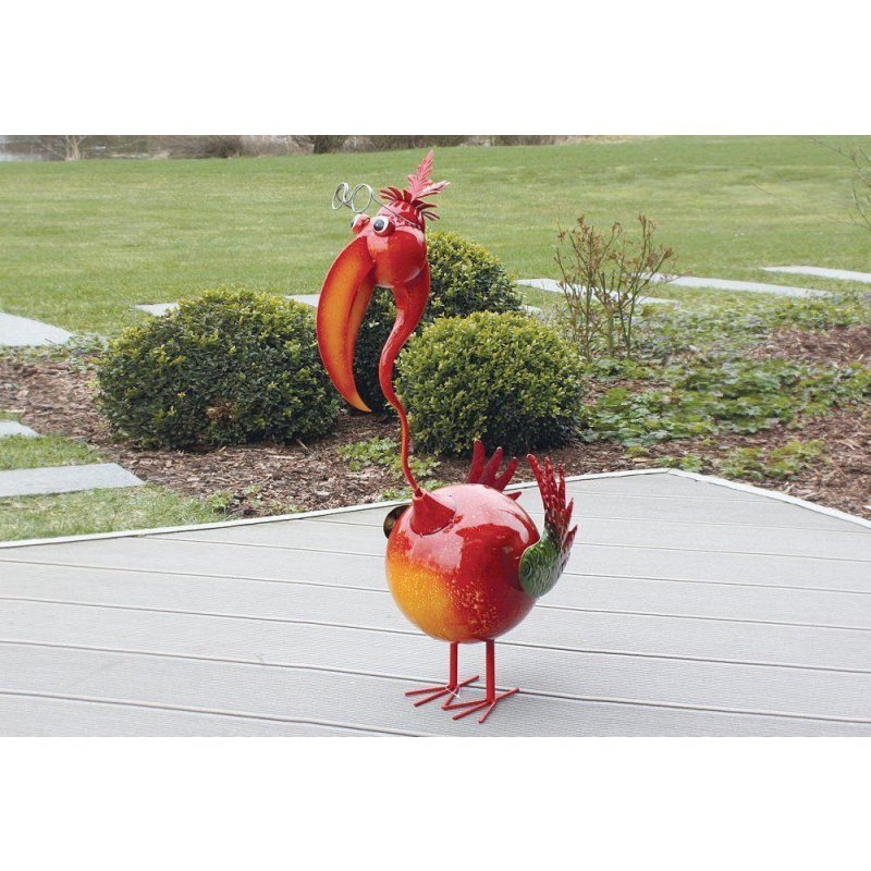 Dekorative Gartenfigur Bunter witziger Vogel, Eisen brilliant bemalt