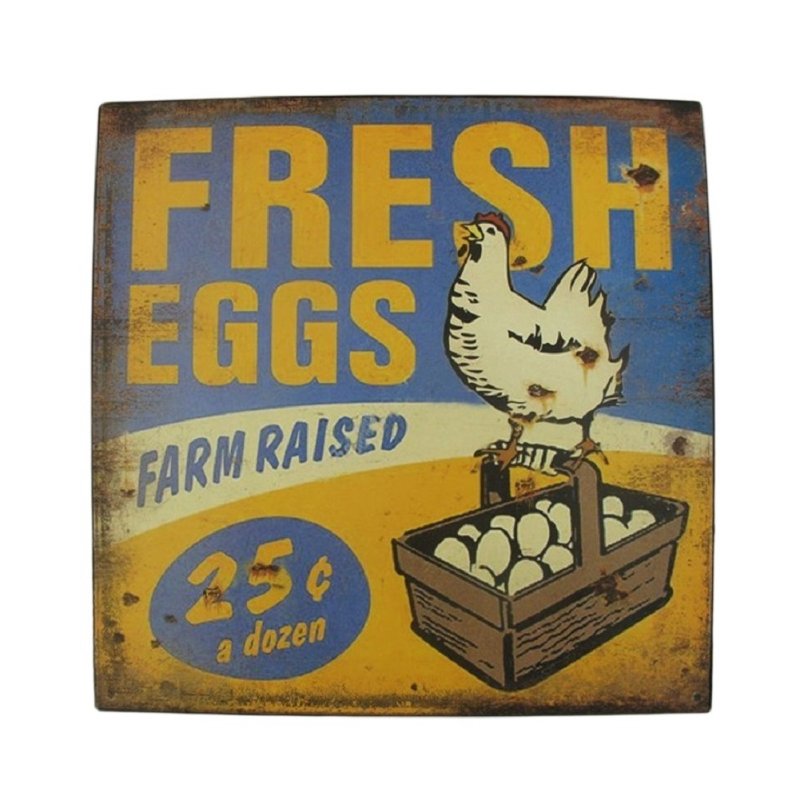 Blechschild, Reklameschild Frische Eier, Fresh Eggs, Gastronomie Schild 30x30 cm