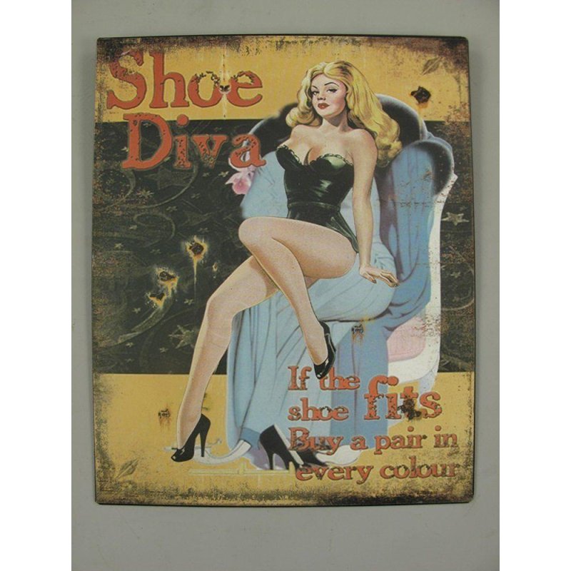 Blechschild, Reklameschild Shoe Diva, Pin-Up Wandschild 25x20 cm