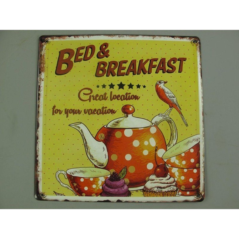 Blechschild, Reklameschild Bed & Breakfast, Gastro Wandschild 30x30 cm