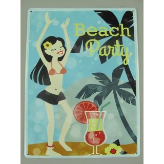 Blechschild, Reklameschild Beach Party, Cocktailbar, Kneipen Wandschild 40x30 cm