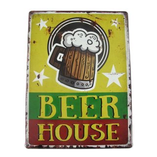 Blechschild, Reklameschild Beer House Fassbier, Kneipen Wandschild 40x30 cm