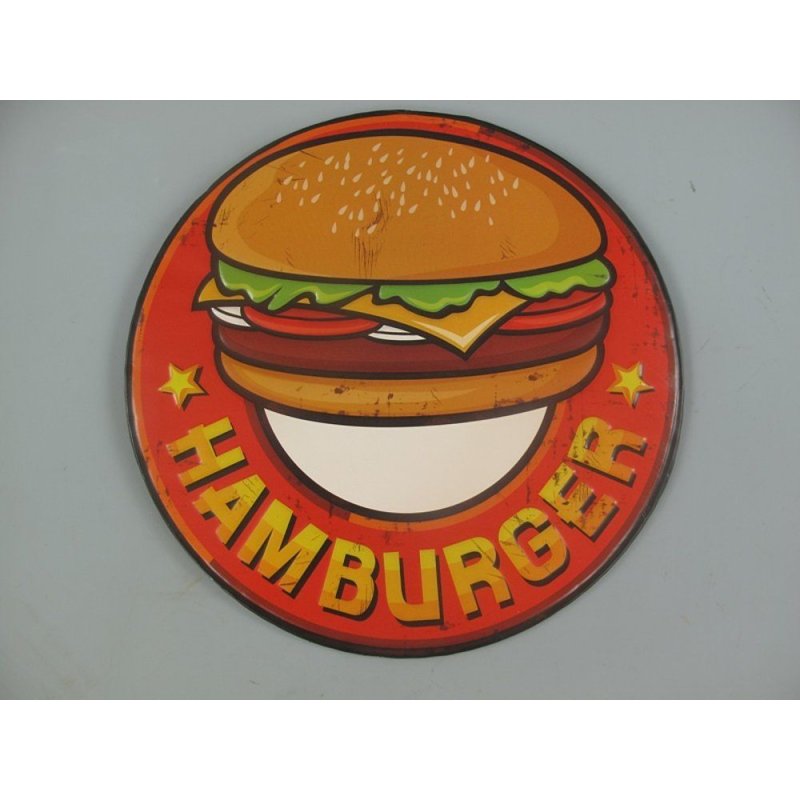 Blechschild, Reklameschild Hamburger, Burger,  Kneipen Wandschild 30 cm