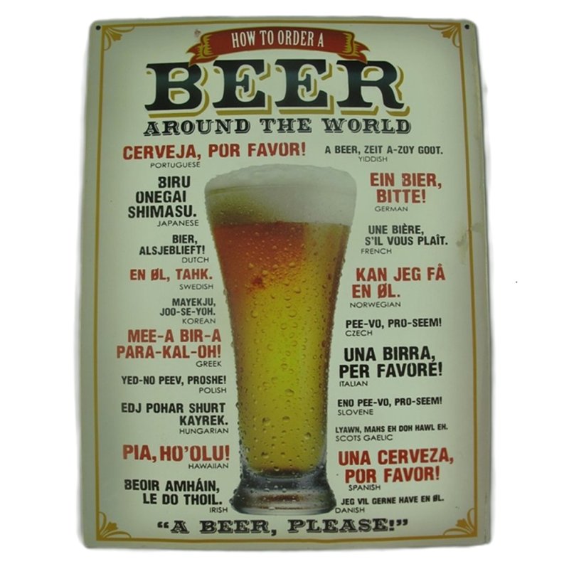 Blechschild, Reklameschild Beer Around The World, Kneipen Wandschild 40x30