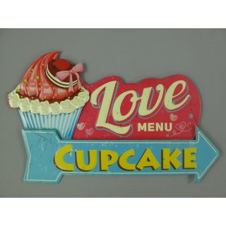 Blechschild, Reklameschild Love Menü Cupcake, Kneipen Wandschild 24x40 cm