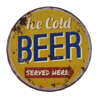 Blechschild, Reklameschild, Ice Cold Beer, Gastronomie Wandschild Ø 33 cm