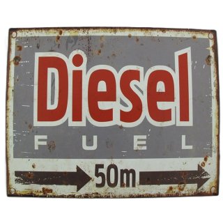 Blechschild, Reklameschild, Diesel Fuel 50 m, Auto, Trucker Wandschild 20x25 cm