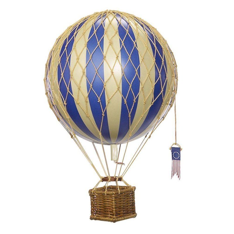 Historischer Gasballon Blau-Weiß, Modell Ballon mit Gondel 18 cm