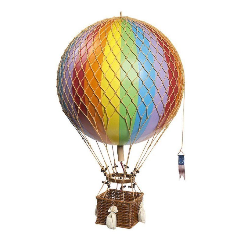 Modell Ballon Regenbogen, Historischer XL Gasballon mit großer Gondel, 32 cm
