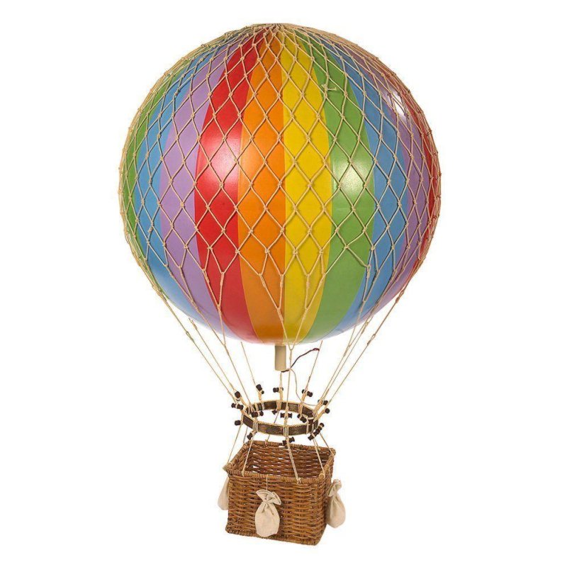 Modell Ballon Regenbogen, Großer Historischer Gasballon mit großer Gondel, 42 cm