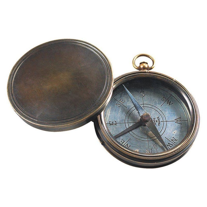 Marine Kompass, Edler Gründerzeit Taschenuhren Kompass mit Deckel, Altmessing