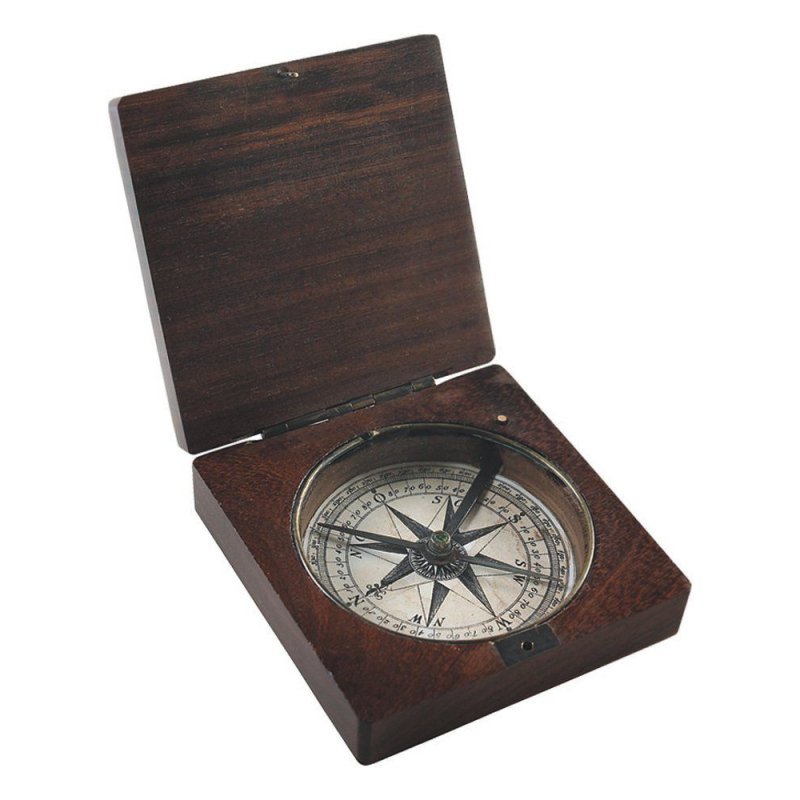 Kompass, Feiner antiker Biedermeier Klappkompass in Edler Rosenholz Box