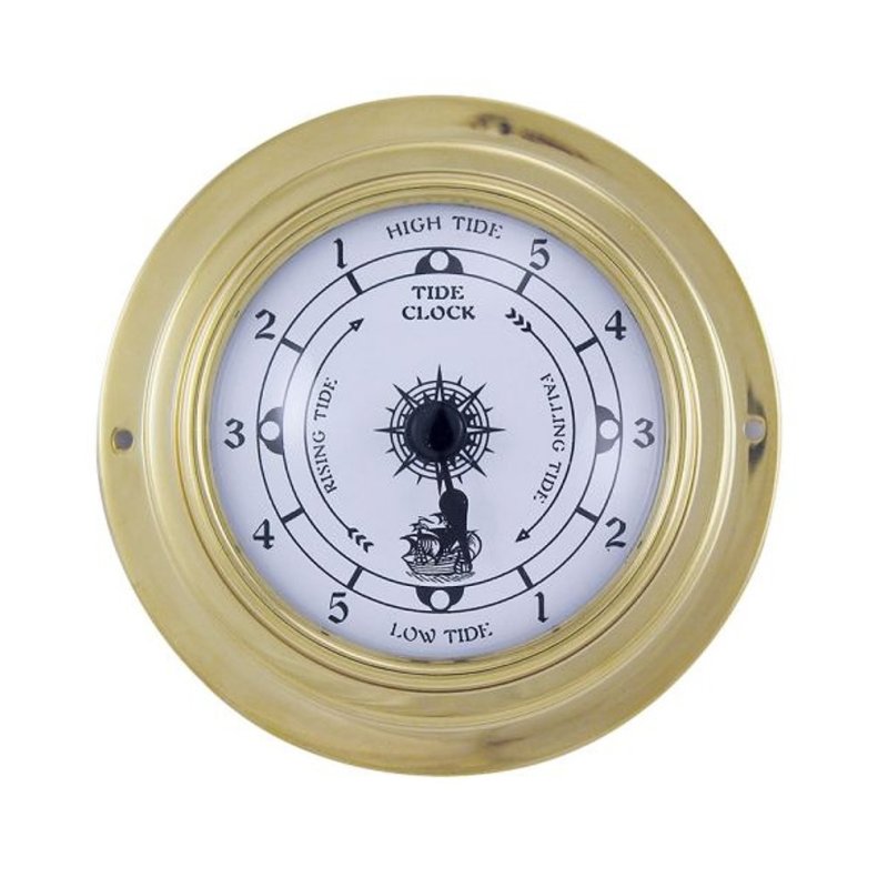 Tidenuhr, Schiffsuhr, Maritime Tide Uhr im Messing Gehäuse Ø 10 cm