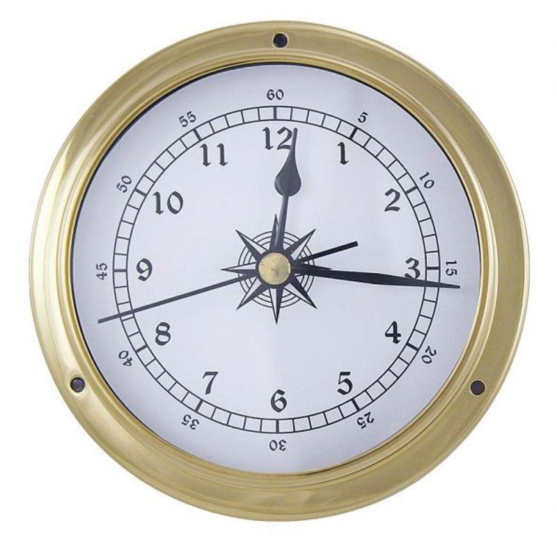 Schiffsuhr, Bootsuhr, Maritime Einbau-Uhr im poliertem Messing Gehäuse, Ø 12 cm