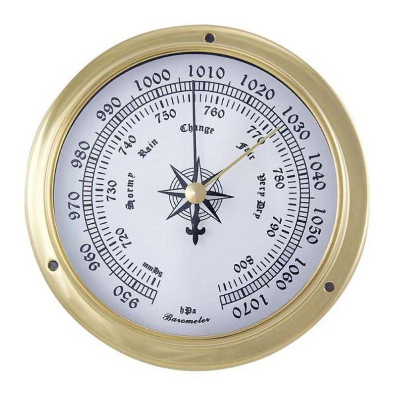 Barometer, Schiffsbarometer, Maritimes Barometer im Messing Gehäuse Ø 12 cm